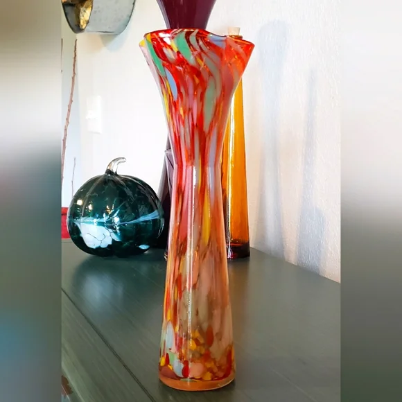 Vintage Handblown Kreiss Japan Multicolor Art Glass Mid-Century Modern Boho Vase - Picture 5 of 10